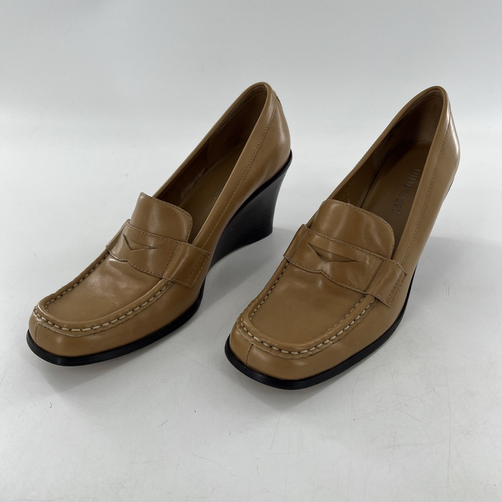 Vintage 90s Nine West Wedge Womens Square Toe Pinched Loafers Nude Granny 9.5 M - Picture 4 of 16